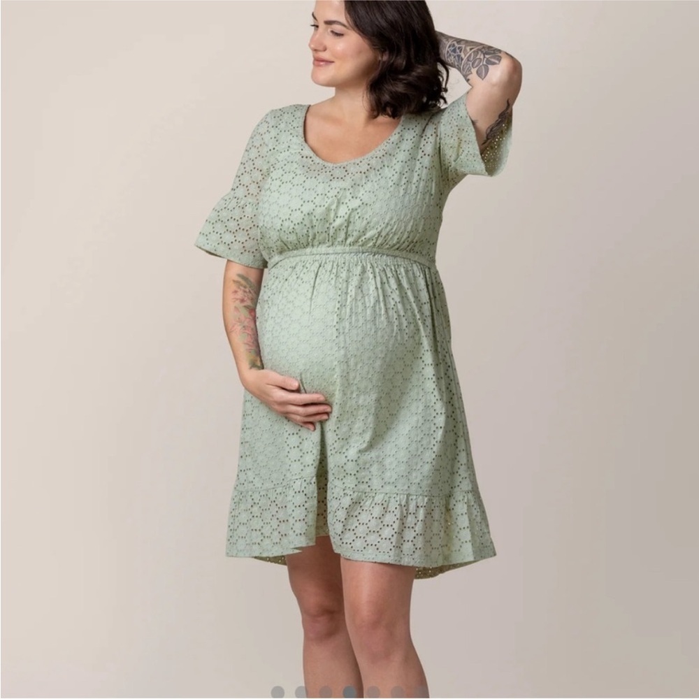 Kindred Bravely Green Eyelet Maternity & Nursing Dress